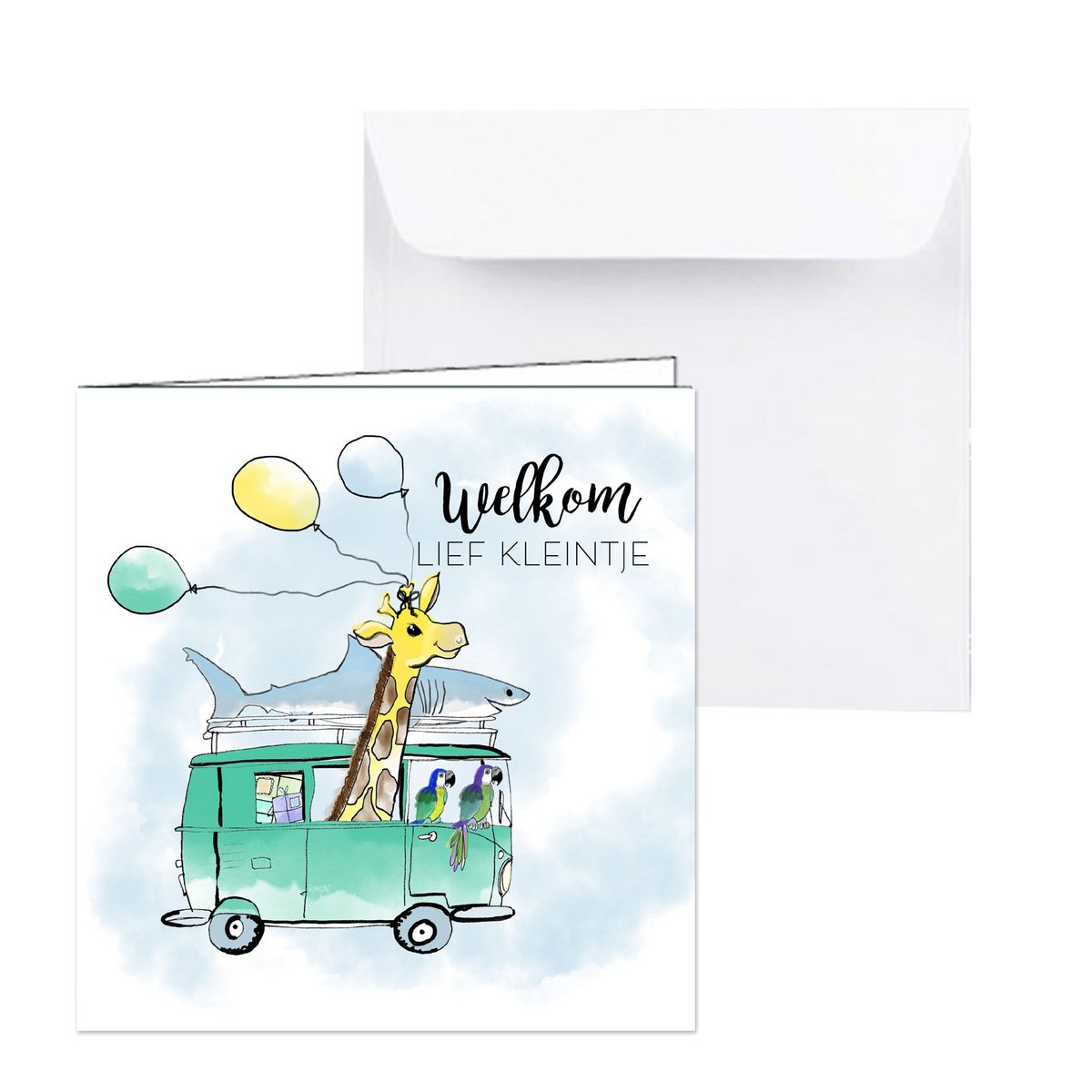 Card birth boy / girl animal bus