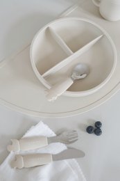 Juego de Cubiertos de Silicona y Acero Inoxidable - Beige Ostra