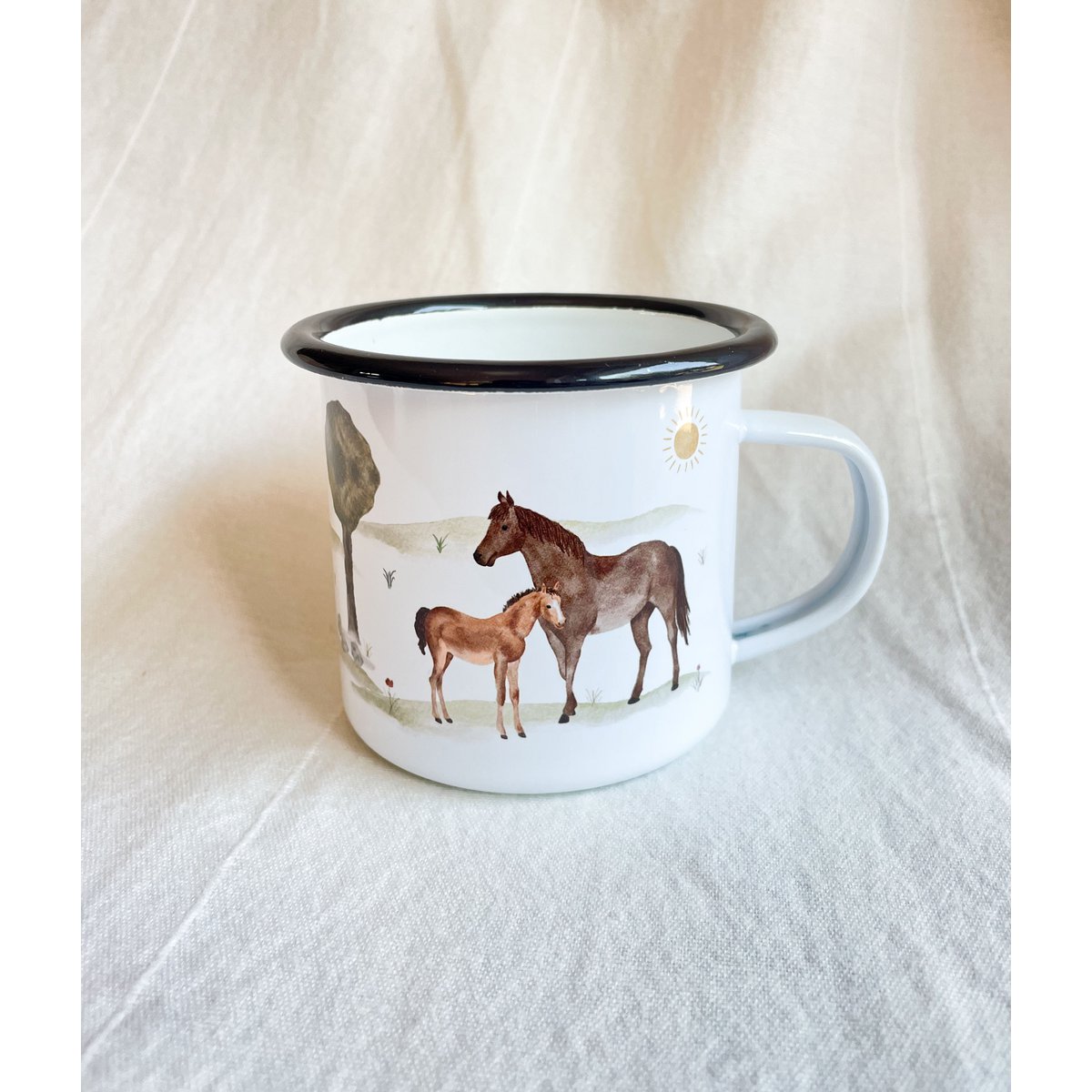 Emaille Tasse Pferde | Becher | Kinderbecher | Pferd | Pony | Reiten | Reiterin | Aquarell | Wasserfarbe || HERZ & PAPIER