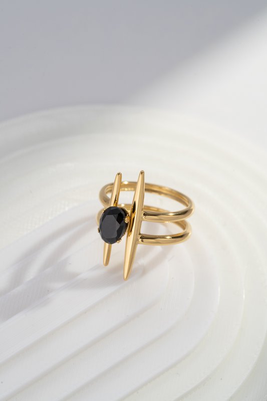 Bague Design Contemporain en Acier Inoxydable – Forme Géométrique & Cristal