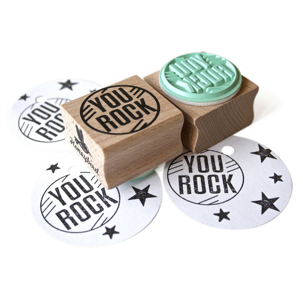 You Rock Wooden Rubber Stamp with Mint Colored Rubber - Perfect for Teachers, Students, and Rockstar Co-workers