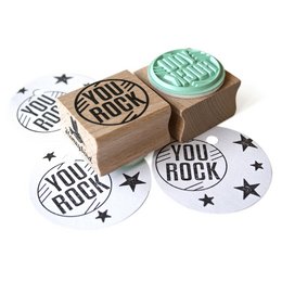 Holzstempel „You Rock“ mit mintfarbenem Gummi – perfekt für Lehrer, Schüler und Rockstar-Kollegen