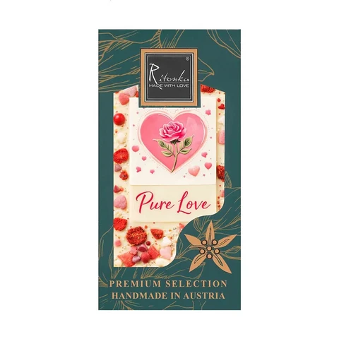 Premium white chocolate “PURE LOVE” strawberry, chocolate hearts