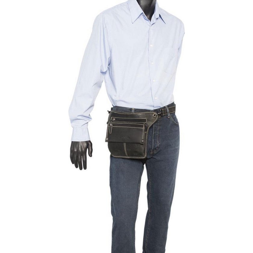 Motor Bean's bag - Black leather hip bag or leather shoulder bag