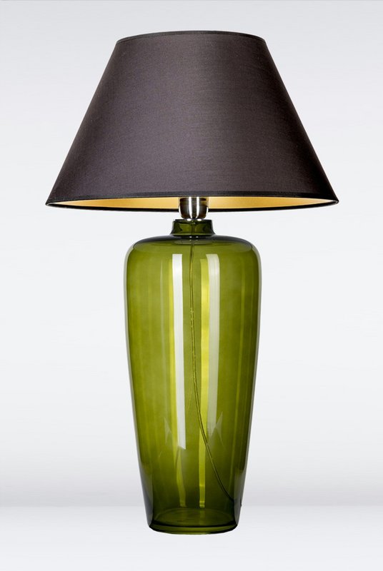 Tischlampe Glas grün schmal mit Lampenschirm schwarz