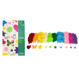 Colorful felt stickers in a variety of spring-themed shapes and designs, including butterflies, stars, hearts, and flowers in a range of vibrant hues.