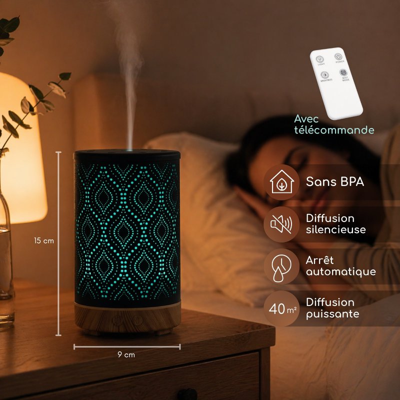 Ultralydsdiffuser - Sevilla - Spredning af æteriske olier med fjernbetjening - Metal - Dekorationsgave-idé