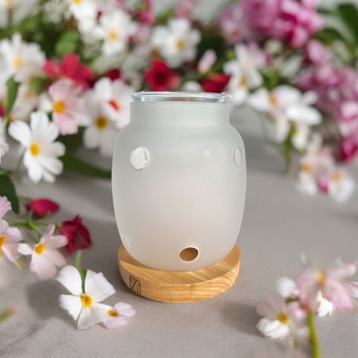 Parfumebrænder Inspiration Series – Siete – Æteriske olier, fondanter, duftvoks – Træ og glas fyrfadsstage – Gaveidé
