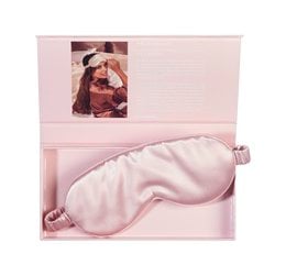 Luxury pink silk sleep mask with Beauty Pillow® branding. Soft, comfortable material for a restful sleep.