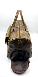 Handmade Dark Olive Moroccan Leather Travel Bag – Artisan 6-Pocket "Deep Forest" Duffle with Dedicated Shoe Compartment