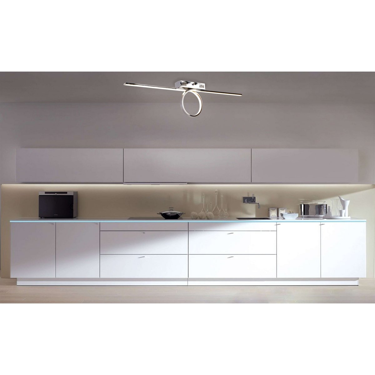 Plafond LED "Boucle" de 75 cm de long, en métal et plastique colorants en chrome