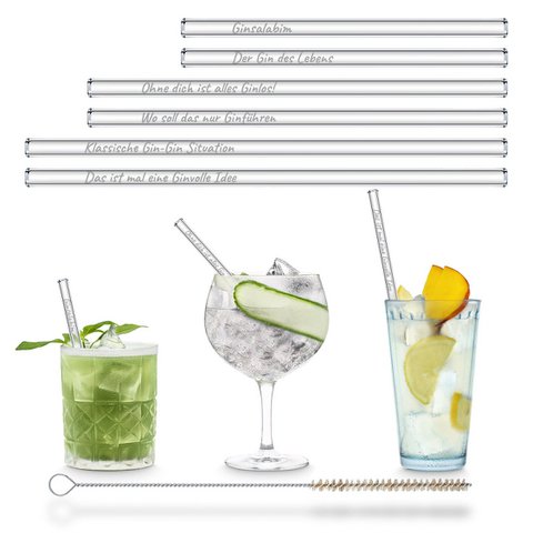 Gin Sprüche Glasstrohhalme mit Lustigen Gin Cocktail Sprüchen - 3 Länge, 6er Gemischte Set