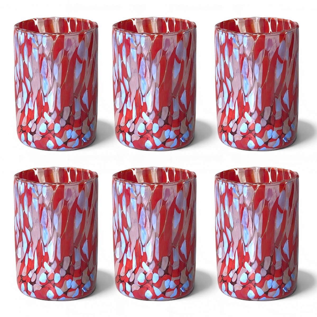 Verres Naif Tumbler en verre soufflé et fait main avec murrine de Murano, ligne « I Colori di Murano » 395 ml. Fabriqué en Italie