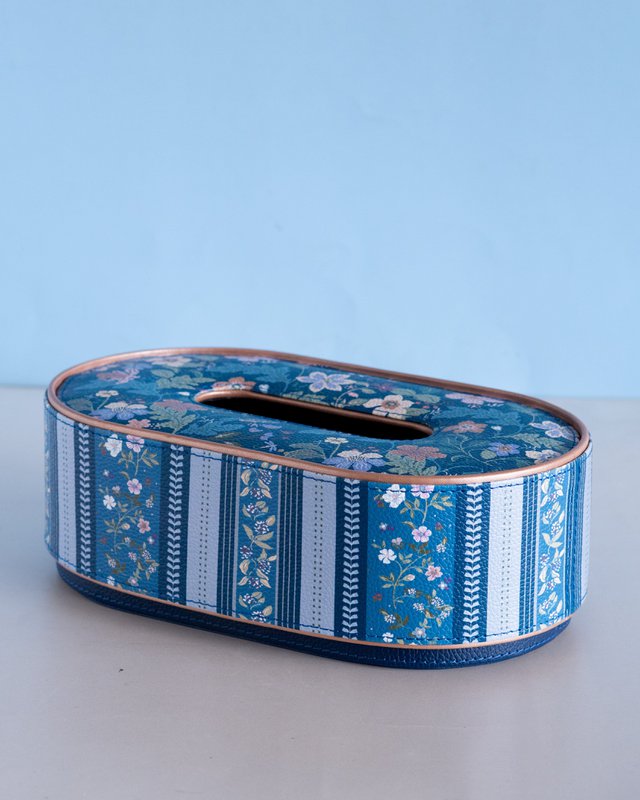 Vegan Leather Oval Tissue Box - Floral-Patterned Top