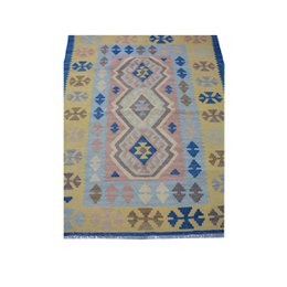 Modern schemerblauw Kelim vloerkleed
