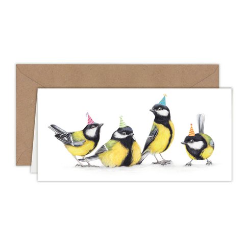 Bird Birthday Card- Animal Greeting Card - Great Tit Cards, Blank Card