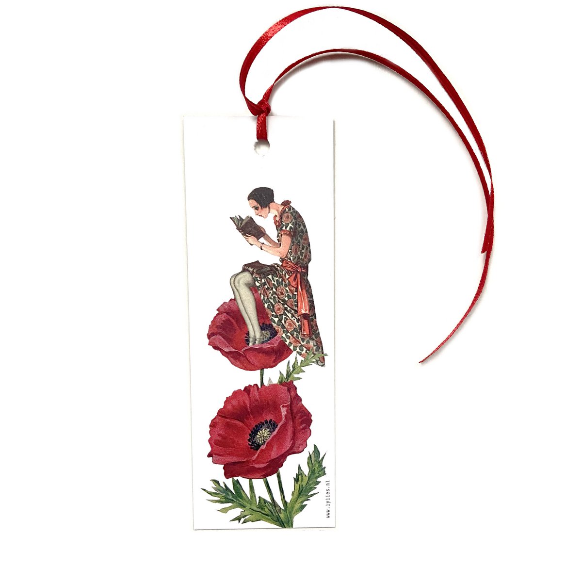 Bookmark boekenlegger collage - meisje zittend bloem