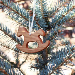 Gift tag wooden rocking horse, Christmas tree