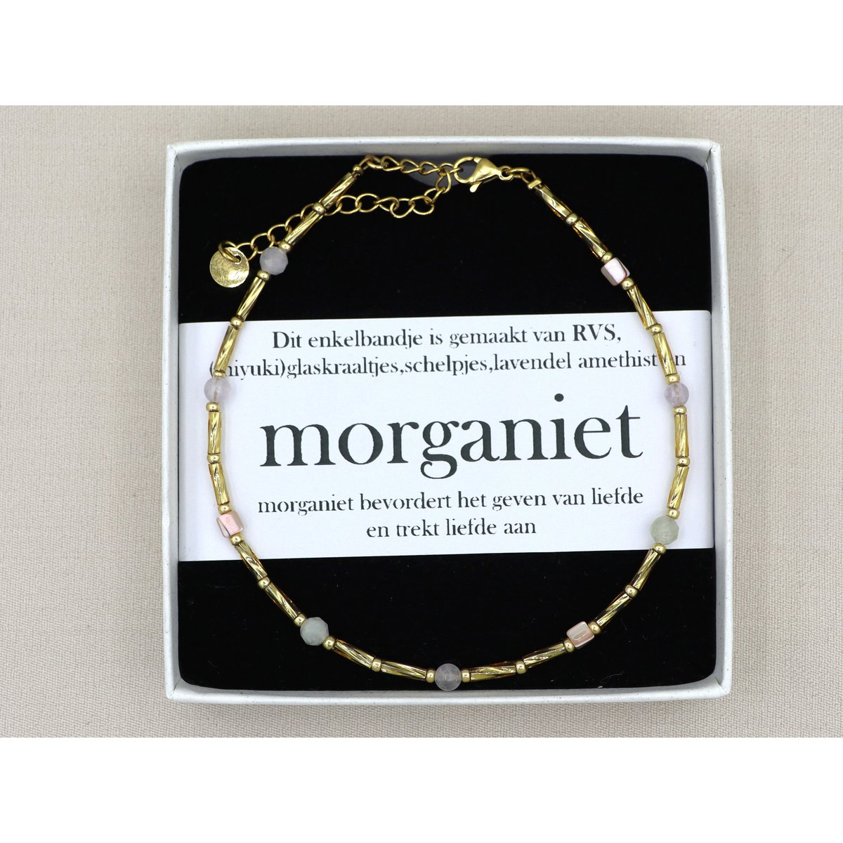 Enkelbandje Fira morganiet en amethyst, zilver of goud roestvrijstaal