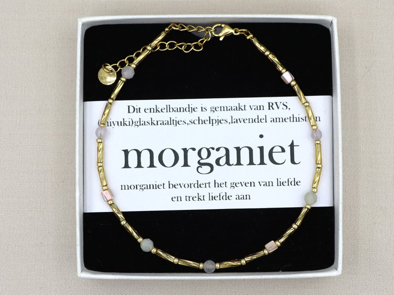 Enkelbandje Fira morganiet en amethyst, zilver of goud roestvrijstaal