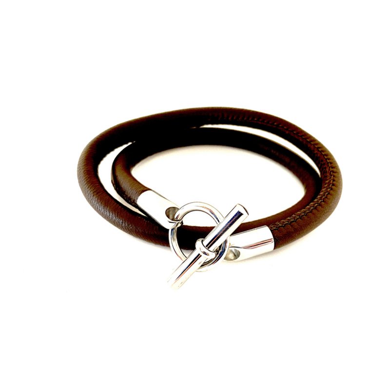 Bracelet leather hermes style dark brown