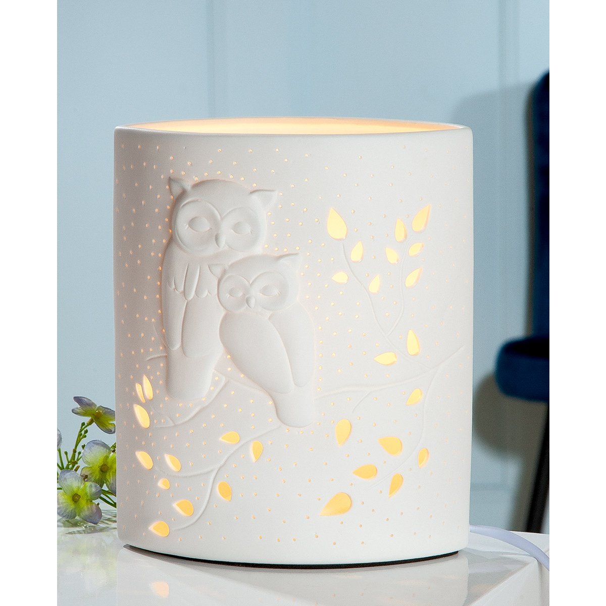Porcelain lamp ellipse pair of owls