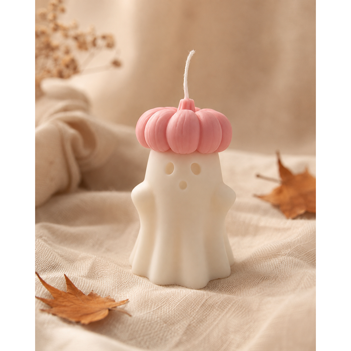 Pink Pumpkin Ghost kaars | koolzaadwas