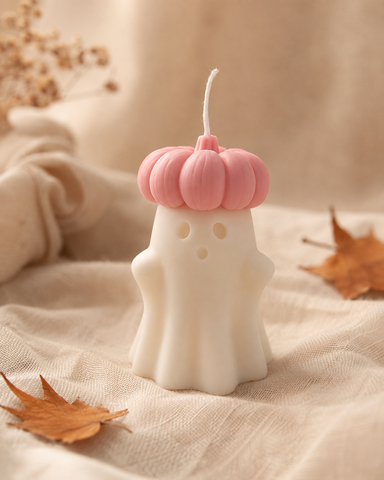 Pink Pumpkin Ghost kaars | koolzaadwas