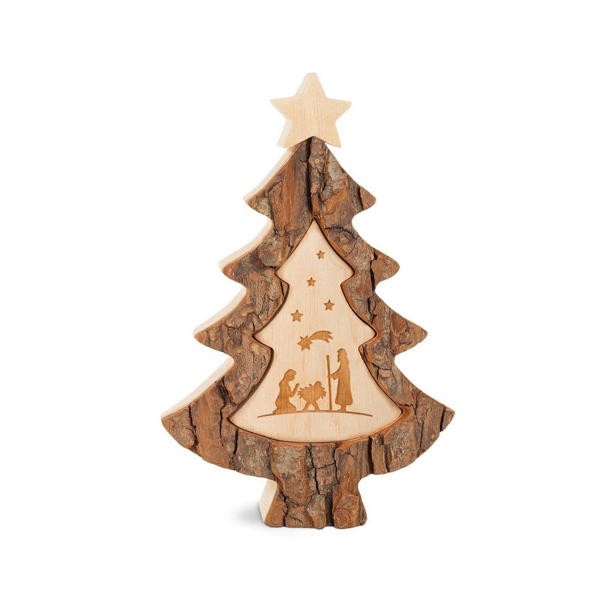 Sapin de Noël Thanksgoods avec crèche motif laser