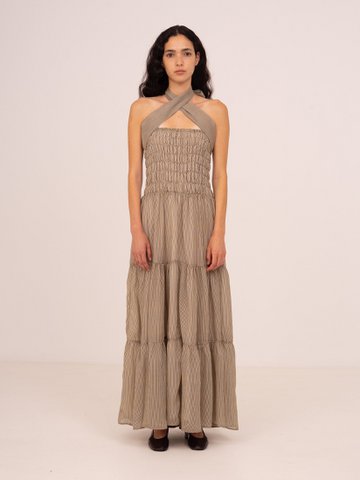 Gestreepte Grace Brown maxi-jurk