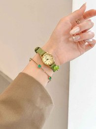 Pesto - Vintage groen leren dameshorloge