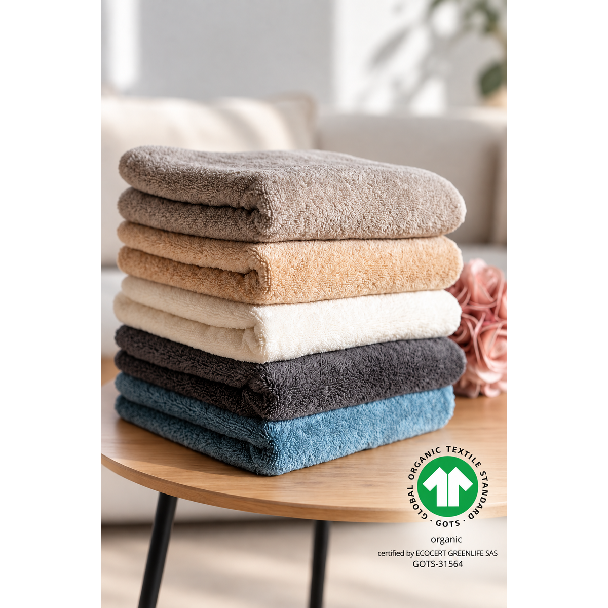 Pamukia GOTS Juego de baño para uno – Toalla, toalla de baño y alfombrilla de baño | 100 % Algodón Orgánico | 650 G/M