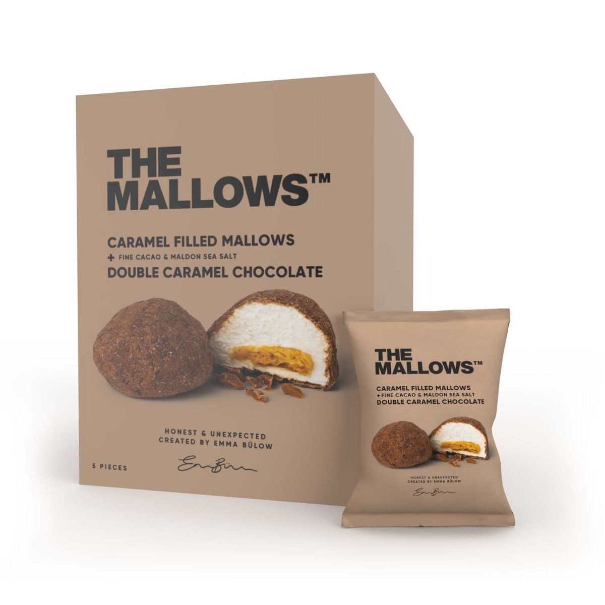 CAJA DE MALLOWS RELLENOS DE CARAMELO + CHOCOLATE DOBLE CARAMELO - 5UNDS