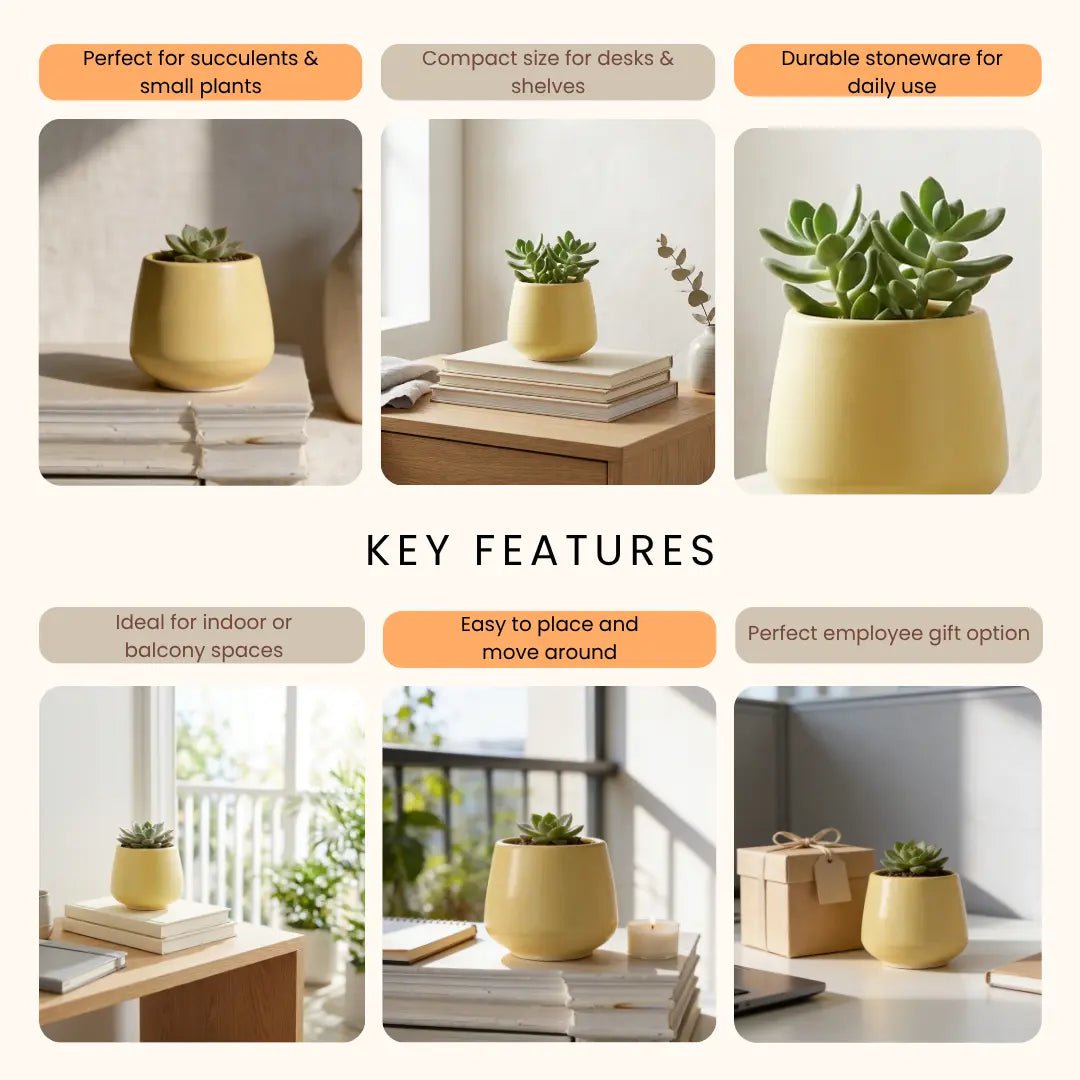Plant Pot | Stoneware Planter Small Pastel Lemon | Yellow