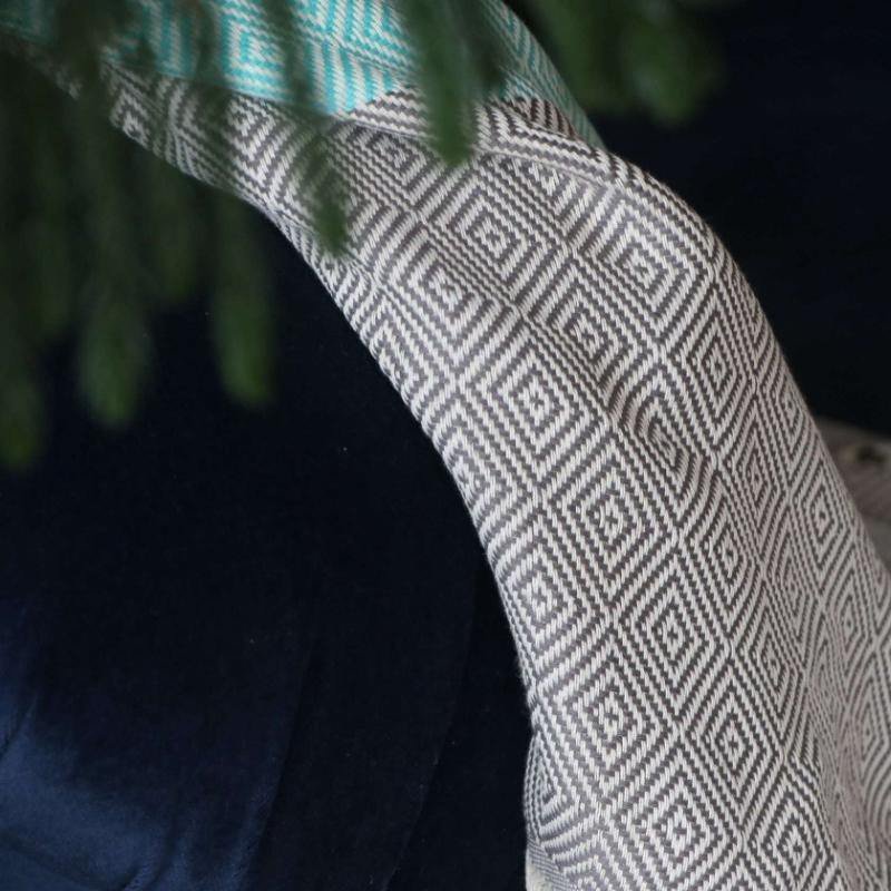 Copriletto in cotone Diamond grigio e verde turchese