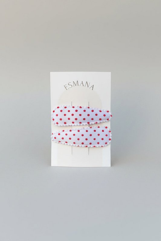 Epingle à clic enfant satin blanc à pois rouges