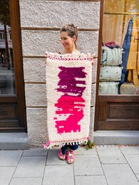 Pink magenta purple white wool berber carpet geometric abstract pattern handmade