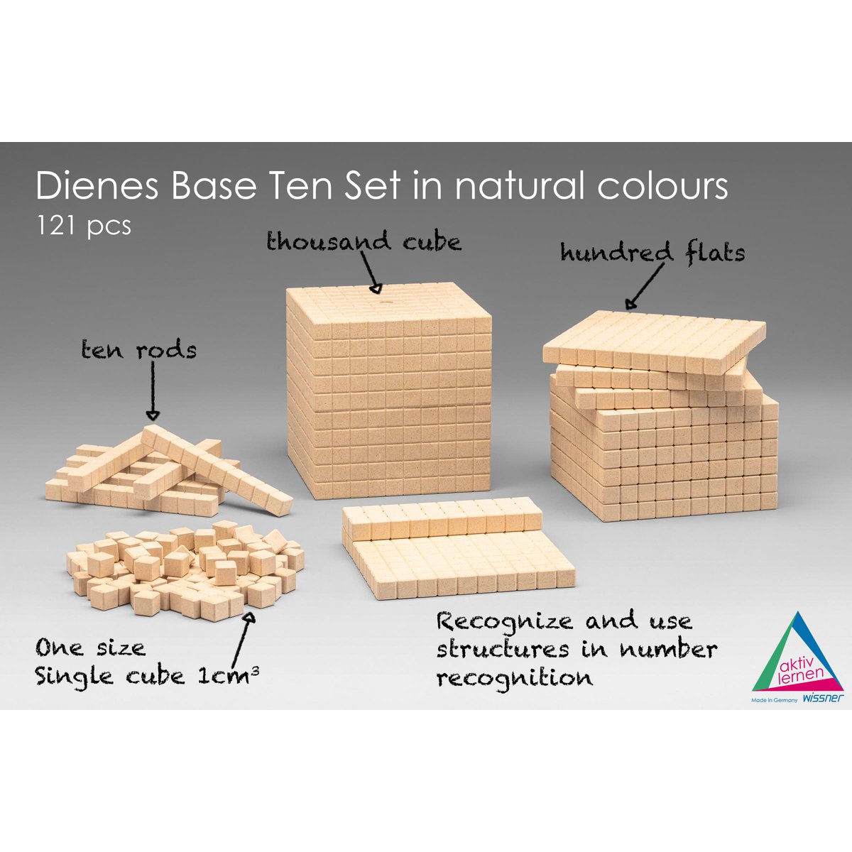 Assortiment de base Dienes couleurs naturelles (121 pièces) | Mathématiques décimales RE-Wood®