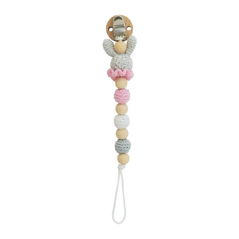 Attache-tétine au crochet lapin BOBBY en rose