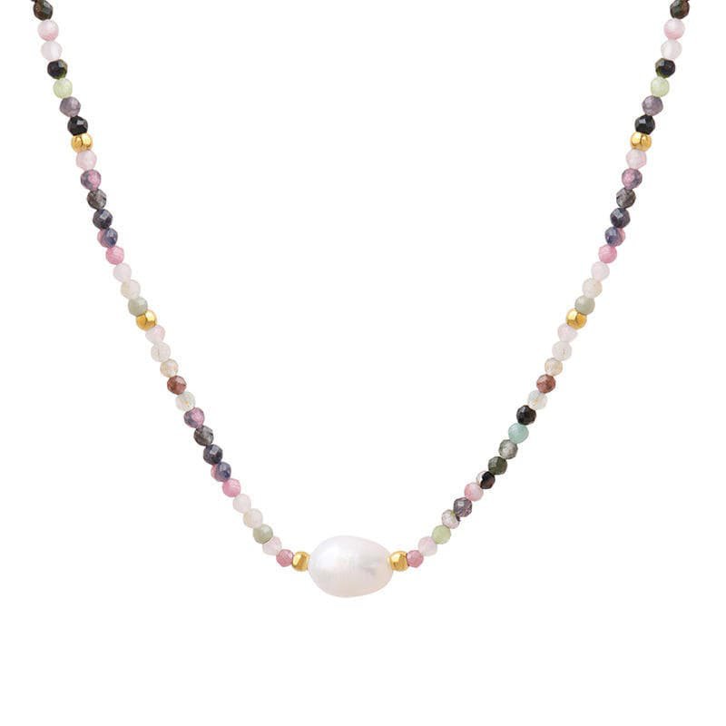 Tee - toermalijn kristal ketting met parel