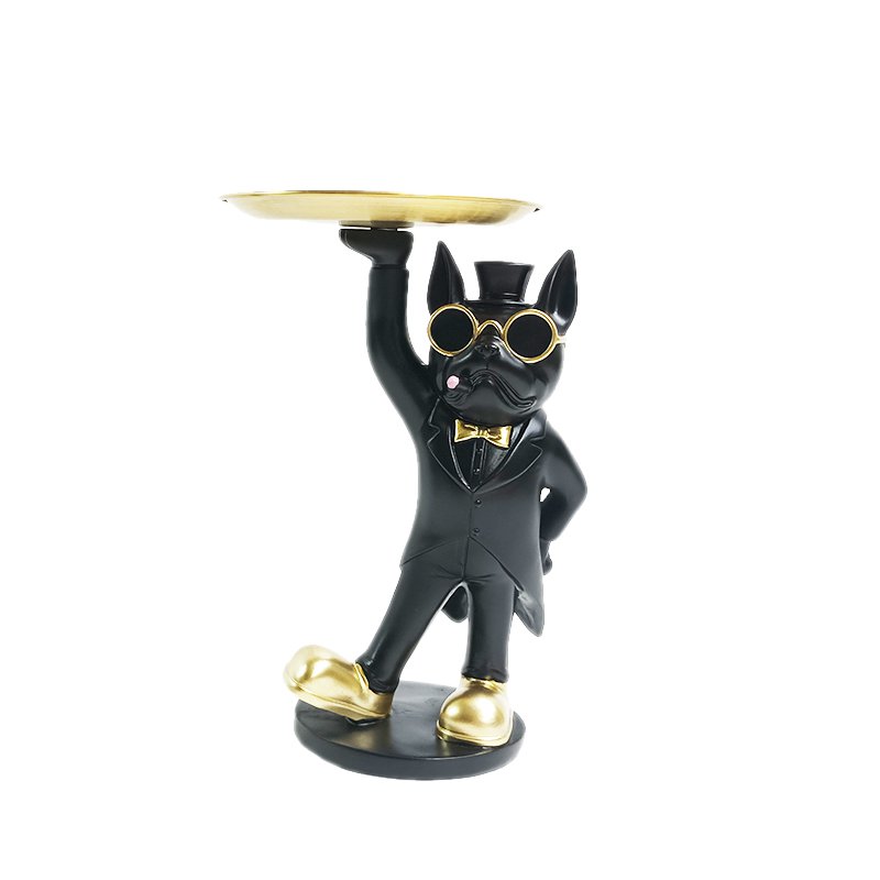 Polyresin bulldog black with tray