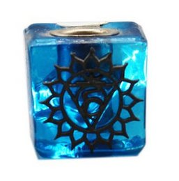 PORTACANDELA AZZURRO A CUBO DI VETRO-GOLA