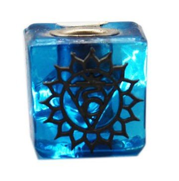 PORTACANDELA AZZURRO A CUBO DI VETRO-GOLA