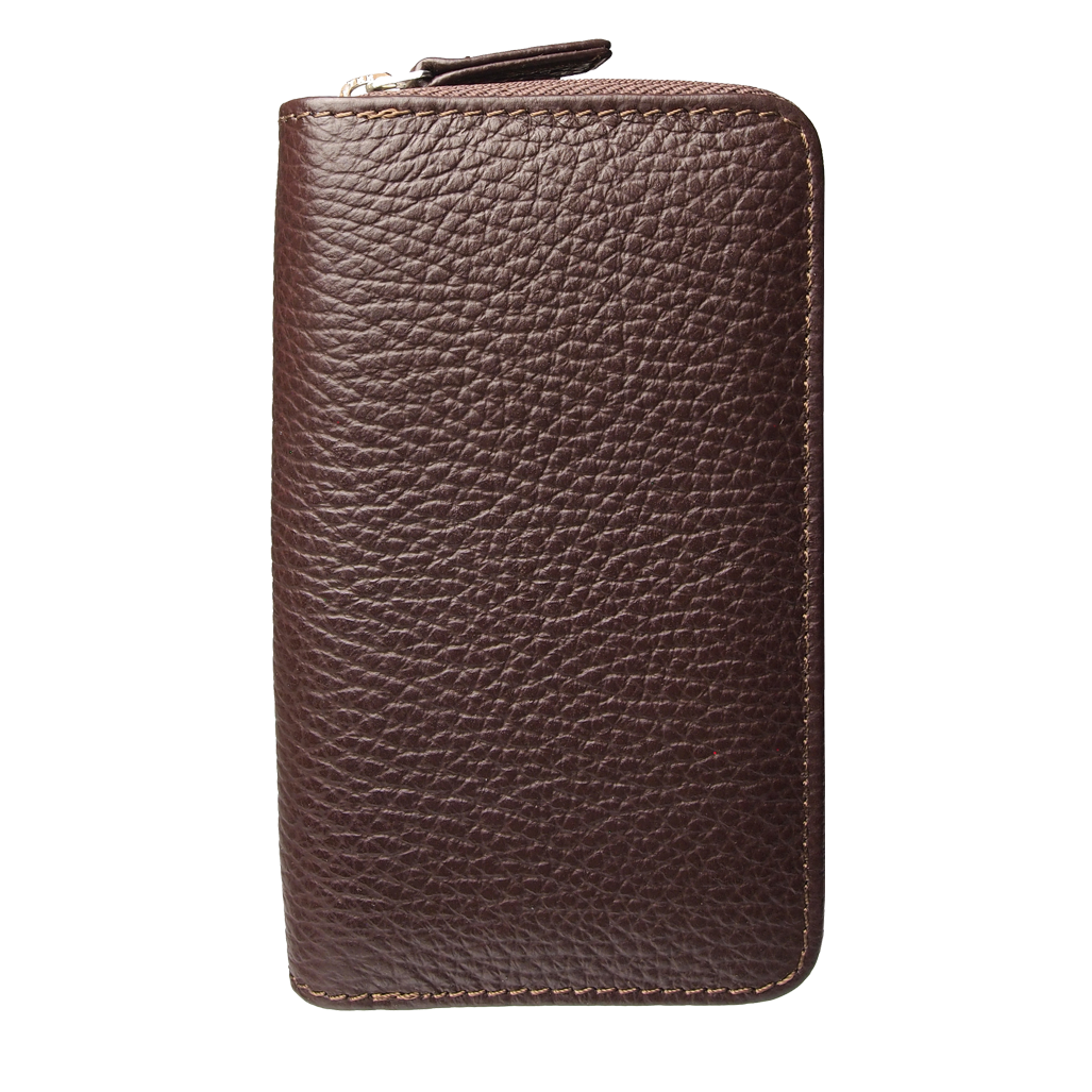 8 Credit Card Dual-Zip kiezelstenen lederen portemonnee bruin