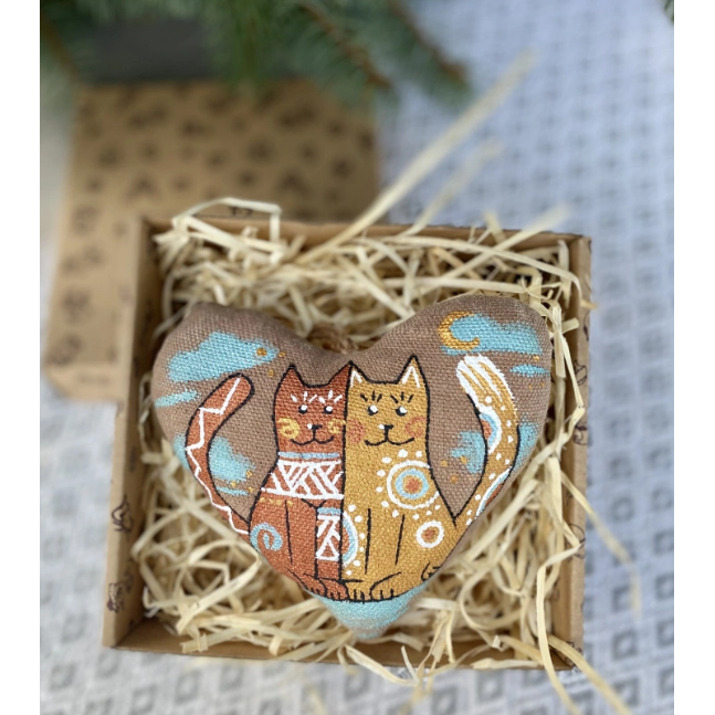 Textile ornament Vanilla and cocoa scented "Coffee heart with cats"