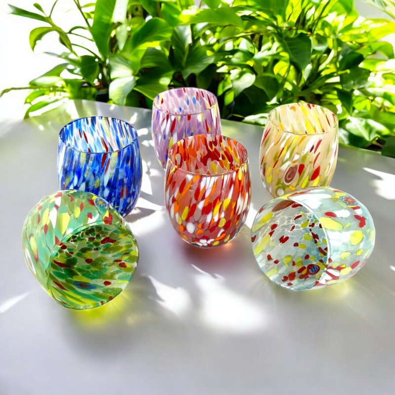 6 Big Colombina vand Big Colombine Bold og håndhåndet med Murrine di Murano, "I Colori di Murano" 435 Ml Line. Lavet i Italien