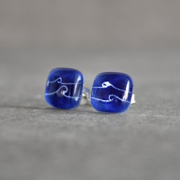 Oceaangolfoorknopjes in kobaltblauw, glas en sterling zilver 925