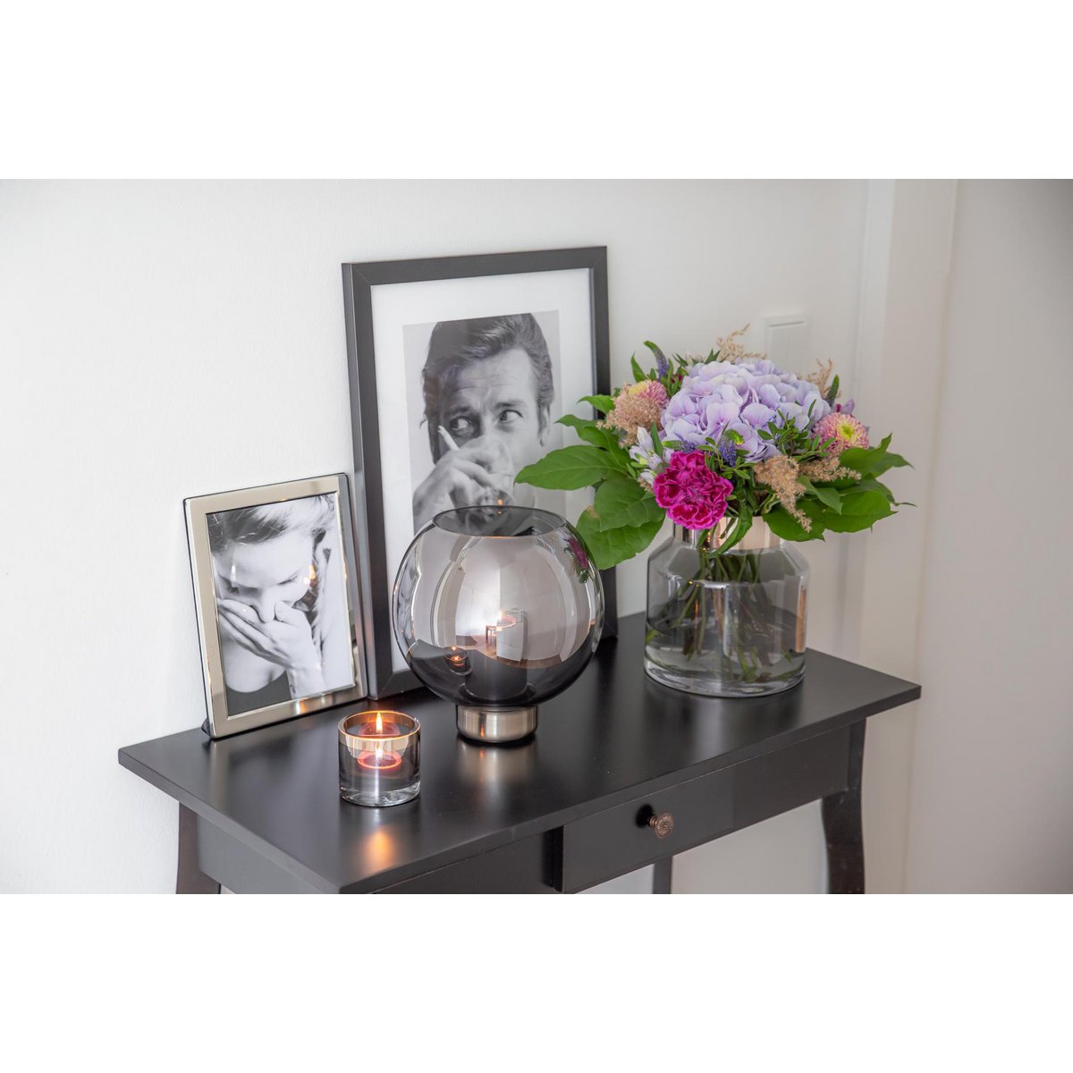 Lantern Jack (H 21 cm, Ø 19.5 cm), dark crystal glass with platinum base