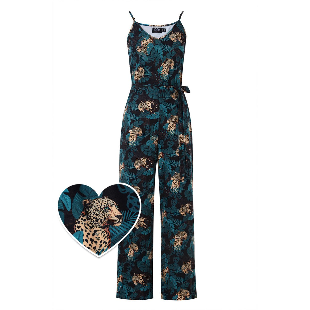 EU STOCK Brigitte Brown Cheetah & Palm Leaves Print Strappy Jumpsuit