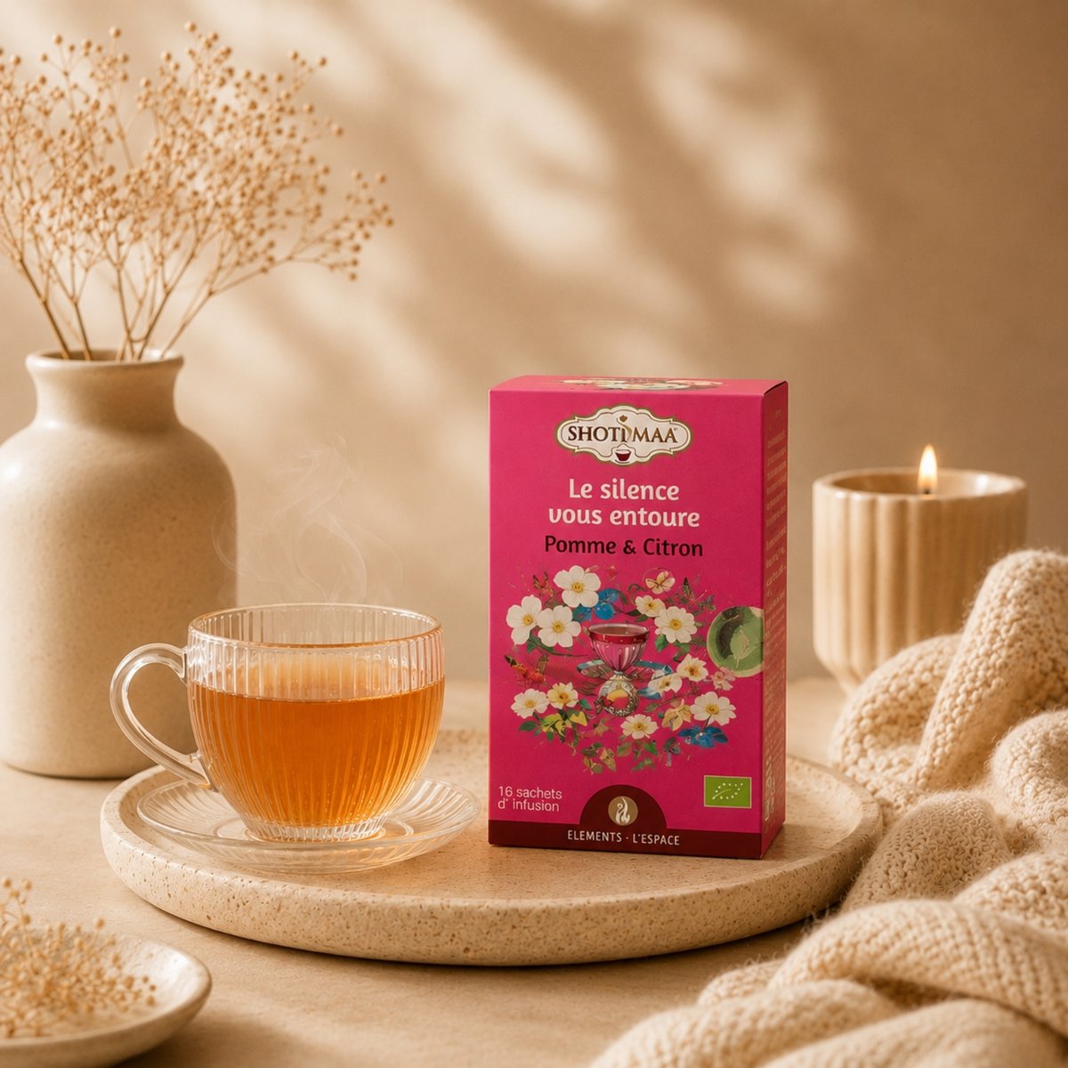 Organic Herbal Tea Le Silence Surrounds You – Soothing and Refreshing Well-Being Infusions - Honeybush, Apple and Lemon - Ideal Evening
